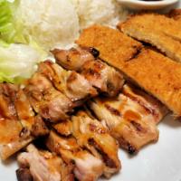 Chicken And Katsu · Served with steamed rice and salad.