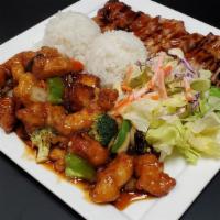 General Tso'S Chicken And Chicken Teriyaki · Served with steamed rice and salad.