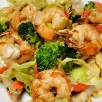 Stir-Fried Vegetables With Prawn · Served with steamed rice.