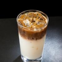 Iced Caramel Macchiato 16Oz · Vanilla Syrup, Milk, Double Shot Espresso, Caramel Sauce
