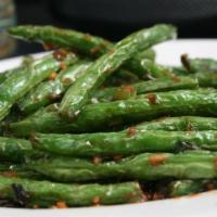 Dry Sautéed Green Beans · Vegan. Minced ginger, garlic, Chinese turnip, and house soy sauce.