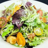 Simple Salad · organic baby greens, heirloom tomatoes, garlic croutons, parmesan cheese, dijon balsamic vin...