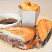 Prime French Dip · Nordstrom signature recipe. warm roast beef, sharp white cheddar cheese, toasted parmesan ba...