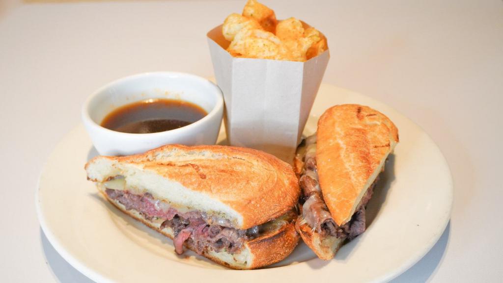 Prime French Dip · Nordstrom signature recipe. warm roast beef, sharp white cheddar cheese, toasted parmesan baguette, au jus. 1150 | 1050 cal. 

Item is served or may be requested undercooked. Consuming raw or undercooked meats, poultry, eggs, shellfish or seafood can increase your risk of foodborne illness.