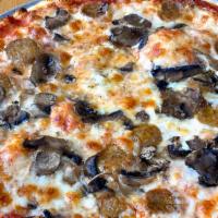16 Sausage Mushrooms · spicy sausage, mushrooms, & mozzarella