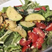 Garden Salad · Mixed greens, tomato, cucumber, your choice of dressing.