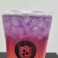 Butterfly Pea Lemonade, Rose Flavor · Butterfly Pea Tea, Lemonade, Rose Syrup