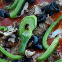 Bellagio Combo · Mozzarella Cheese, Salami, Pepperoni, Mushrooms, Black Olives, Green Pepper.