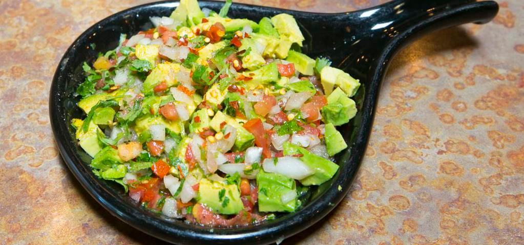 Mexican Guacamole · Diced avocado mixed with onions, tomatoes, cilantro and lime.