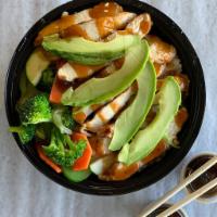 Avocado Citrus Bowl · Your choice of chicken or steak with wok'd veggies (zucchini, carrots, cabbage, green bell p...