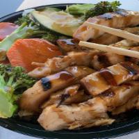 Chicken Breast Teriyaki Bowl · Grilled marinated chicken breast, with wok seared Japanese vegetables (carrots, broccoli, gr...
