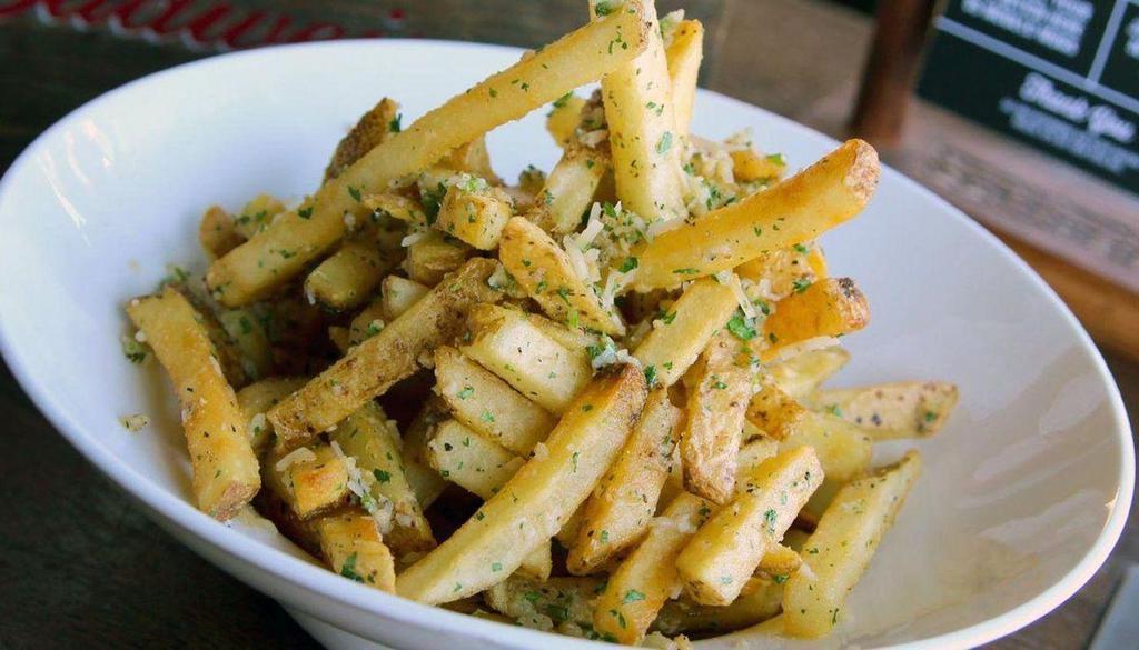 Garlic Parmesan Fries · garlic oil / shredded Reggiano cheese.