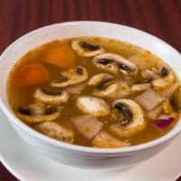 Thai Spicy Soup · The authentic Thai Tom Yum Goong soup w. shrimp & all the essential spices.