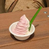 Topo Vanilla/Prickly Pear Twist Ice Cream · Smooth vanilla & prickly pear soft serve - only at Topo Arizona!
