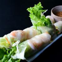 Fresh Rolls Prawns · green leaf & iceberg lettuce, cabbage, bean sprouts, carrots and cucumber wrapped in clear r...