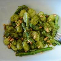 Gnocchi Al Pesto (Vegan Or Not, Specify) · Potato dumplings with in-house-made basil pesto, melted mozzarella, green beans, and roasted...