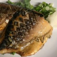 Saba Shioyaki · Norwegian mackerel salted and then broiled, served with ponzu sauce.
