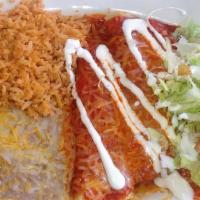 Enchiladas Montadas · Mounted enchiladas chicken or cheese enchiladas topped with two fried eggs and green or red ...