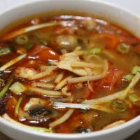 Spicy & Sour Soup (Tom Yum) · Tom yum. Bamboo, mushroom, lemongrass, and lime juice.SERVED WITH RICE