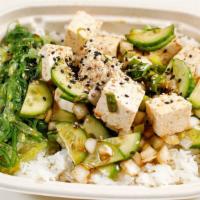 Veggie Mob · Gluten-free. Tofu, sweet onion, green onion, edamame, cucumber, shoyu, sesame oil.