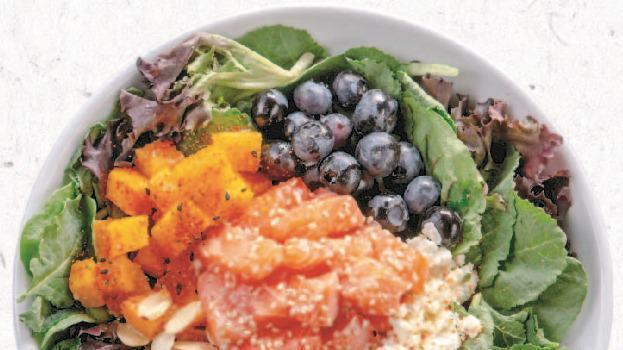 Days Of Summer Salad · Spring mix & kale, salmon, blueberries, mango, parmesan, toasted almonds, balsamic vinaigrette.