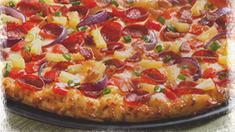 Pepperoni Maui Zaui (Medium) · Catch the wave of flavor! Pepperoni, crisp bacon, juicy pineapple, tomatoes, red and green o...