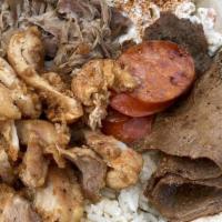 Bremerton · BBQ beef, kalua pork, garlic chicken, and Portuguese sausage.