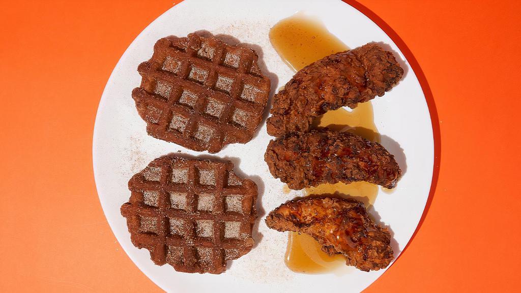 Churro Waffles & Chicken Plate  · 3 Chicken tenders, 2 belgian waffles, tossed with cinnamon sugar