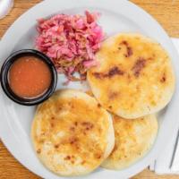 Pupusas · Salvadorian style corn tortilla stuffed with your choice of chicharron, beans and cheese, or...