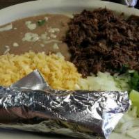 Barbacoa Plate · Slowly-cooked beef cheak served as plate with two sides.