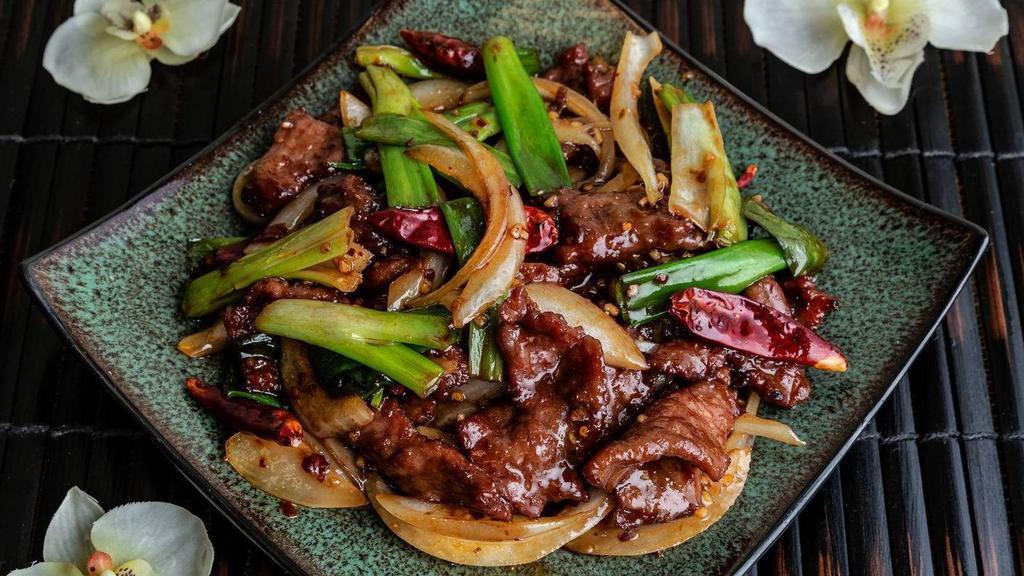 Mongolian Beef · Spicy. Served with 16 oz. steamed rice. Spicy.