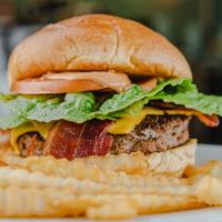 Bacon Overload Burger · Angus beef, American cheese, bacon, lettuce, tomato, ketchup and mayo on Brioche bun
