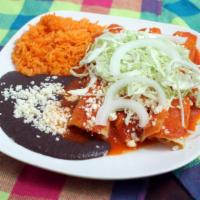 Enchiladas · Green salsa, red salsa or mole.