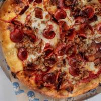 The Aviator · pepperoni, italian sausage, nueske's bacon, organic tomato sauce, mozzarella