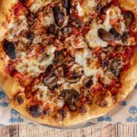 Sausage & Mushroom · smoked mozzarella, organic tomato sauce,. wild oregano
