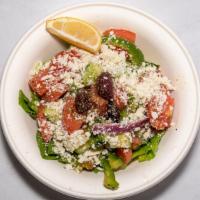Greek Salad · Vine-ripened tomatoes, cucumbers, sweet peppers and red onions tossed in our own Greek dress...