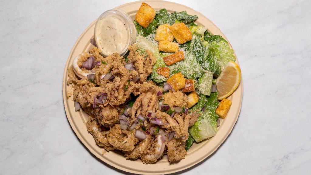 Calamari And Salad Meal Combo · With a medium drink.