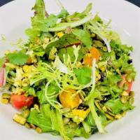 Cilantro Lime · Organic baby greens, jack cheese, heirloom tomatoes, grilled corn, pumpkin seeds, cilantro l...