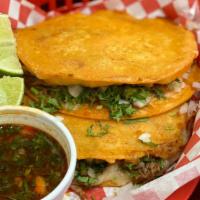 Mulitas De Birria (Each) · Birria and cheese between two corn tortillas. Served with onion and cilantro. Comes with sma...
