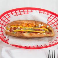 Sonoran Hot Dog · Grilled Onion, Tomato, Mayonnaise, Parmesan Cheese