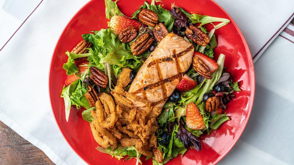 Grilled Salmon Berry* · Grilled salmon filet, mixed greens, blueberries, strawberries, candied pecans, frizzled onions, balsamic vinaigrette.

Consuming raw or undercooked meats, poultry, seafood, shellfish, or eggs may increase your risk of foodborne illness.