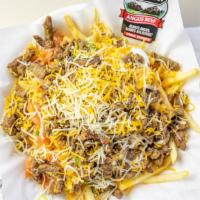 Super Fries · A mountain of fries smothered with carne asada, pico de gallo, sour cream, shredded cheese &...