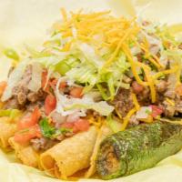  4 Roll Tacos Supreme · Guacamole, cheese, sour cream, lettuce, pico de Gallo, & carne asada on top