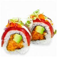 Tuna Flavor Roll   (8) · Top With tuna & tobiko, inside spicy tuna & Avocado.
