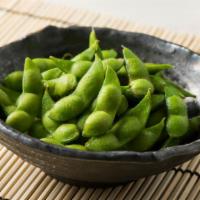 Edamame · Appealing, green soybeans boiled in their pods.