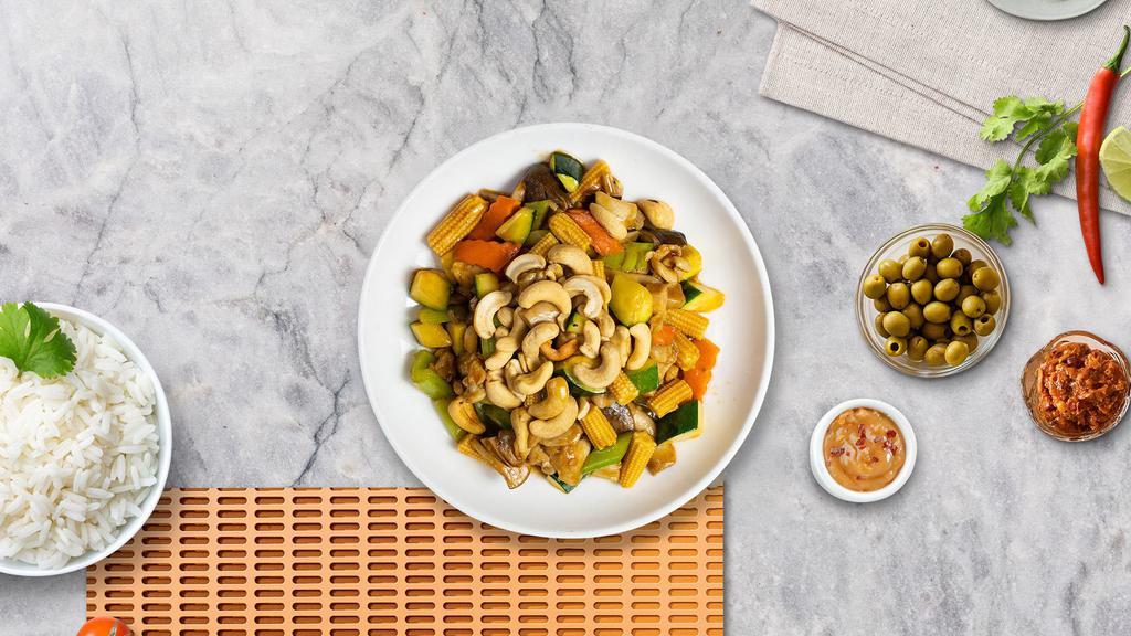 Cashew Virtue · Stir fried cashew nuts, served with white rice.