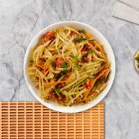 Papayeah! Salad · Shredded green papaya with green beans, tomatoes, carrots, and roasted peanuts in spicy lime...