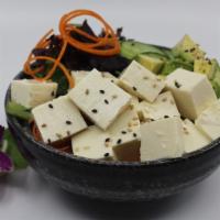 Tofu Salad Bowl · Choice of protein with salad base, pickled cucumber, avocado, carrot, red cabbage, edamame, ...