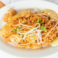 Pad Thai · Rice noodles with  eggs, onions, and bean sprouts in tamarind sauce.