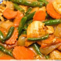 Peanut Sauce · With green beans, onion and carrot.